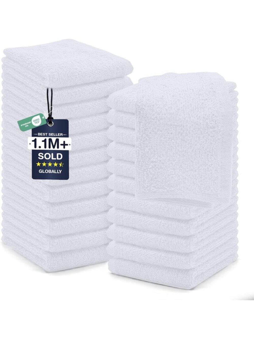 24 Pack Premium Cotton Wash Cloths - Soft, Highly Absorbent Bathroom Towels